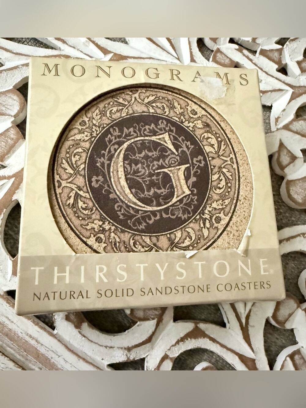 ThirstyStone Sandstone Initial G Coasters NEW